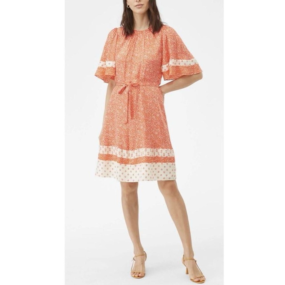 Rebecca Taylor Size 4 Silk Viscose Orange Cream Flutter Short Sleeve Dress